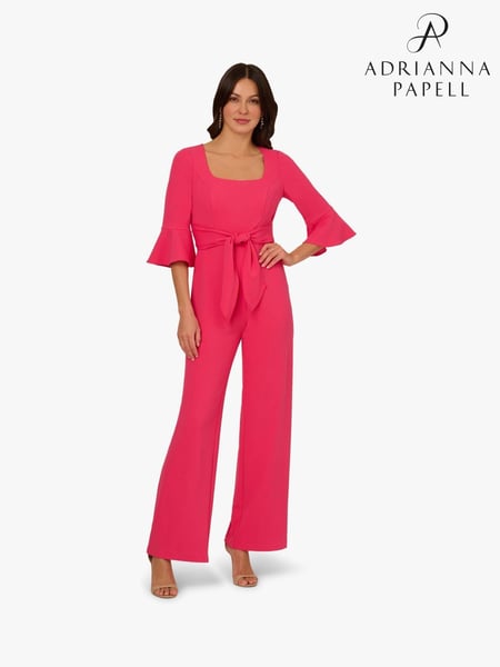Adrianna Papell Pink Knit Crepe Tie Front Jumpsuit (W52162) | € 248