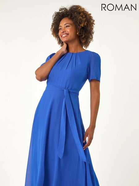 Roman Blue Pleated Chiffon Midi Dress (W52854) | € 78