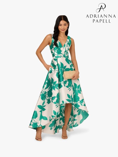 Adrianna Papell High Low Print Mikado White Dress (W53291) | € 310