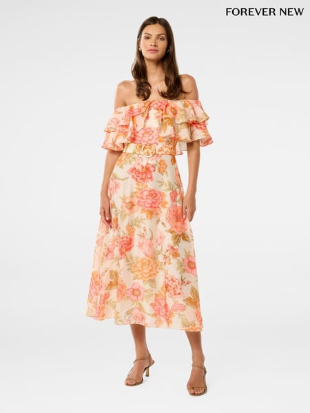 Forever New Cream Jemima Ruffle Midi Dress (W53442) | € 172