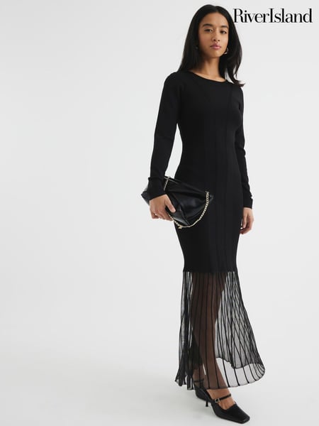 River Island Black Petite Mesh Hem Maxi Dress (W54038) | € 90