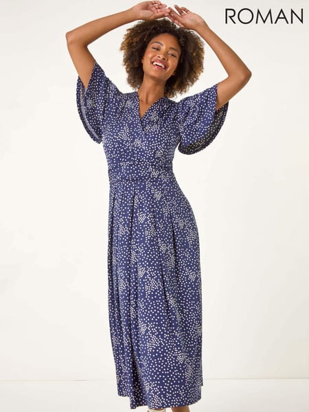 Roman Blue Spot Print Wrap Midi Dress (W55289) | € 78