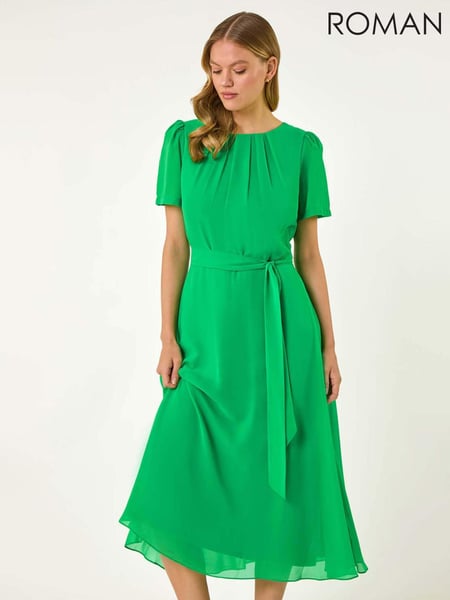 Roman Green Pleated Chiffon Midi Dress (W55450) | € 78