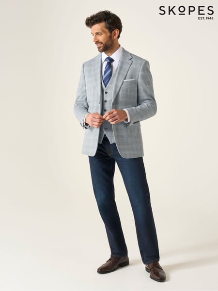Skopes Blue Aspen Tailored Fit Single Breasted Puppytooth Check Waistcoat (W57597) | € 76