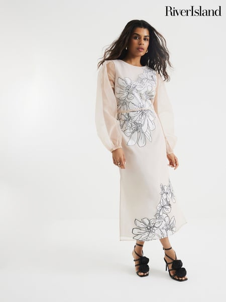 River Island Pink Petite Floral Print Appliqué Dress (W58121) | € 139