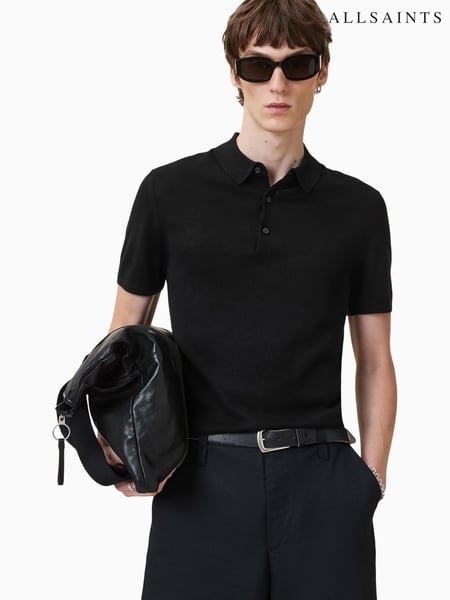 AllSaints Black Maes Merino Shirt Sleeve Polo Shirt (W58369) | € 148