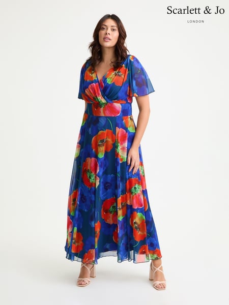 Scarlett & Jo Blue Multi Isabelle Flower Angel Sleeve Maxi Dress (W58697) | € 148