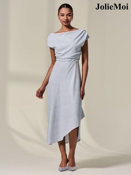 Jolie Moi White Asymmetric Drape Midi Dress (W58796) | € 106
