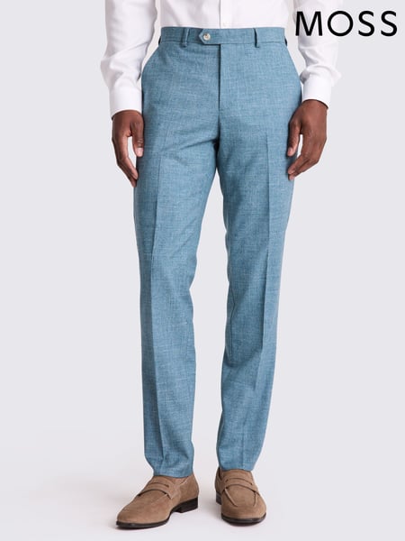MOSS Blue Tailored Fit Teal Slub Trousers (W62057) | € 109