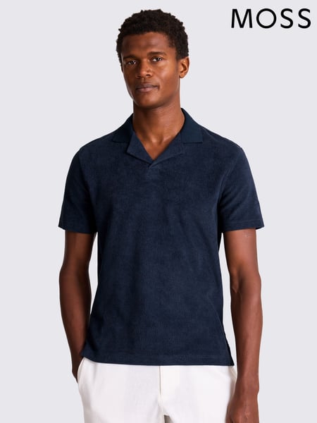 MOSS Blue Terry Towelling Skipper 100% Cotton Polo Shirt (W62069) | € 70