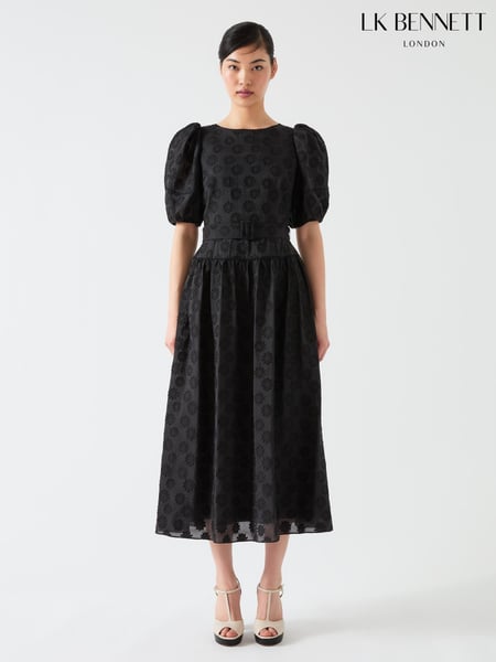 LK Bennett Black Esmerdelda Floral Print Midi Puff Sleeve Dress (W62896) | € 466