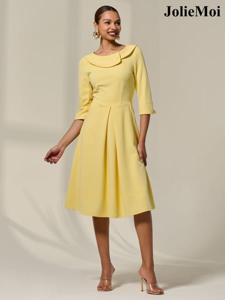 Jolie Moi Yellow Sloan 3/4 Sleeve Midi Dress (W65053) | € 117