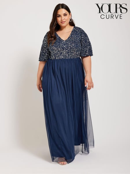Yours Curve Blue Luxe Sequin V-Neck Maxi Dress (W70336) | € 74