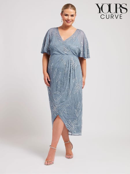 Yours Curve Blue Luxe Embellished Wrap Maxi Dress (W84427) | € 195