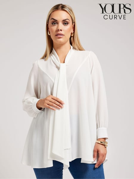 Yours Curve White Tie-Neck Gather Blouse (Y90015) | € 56