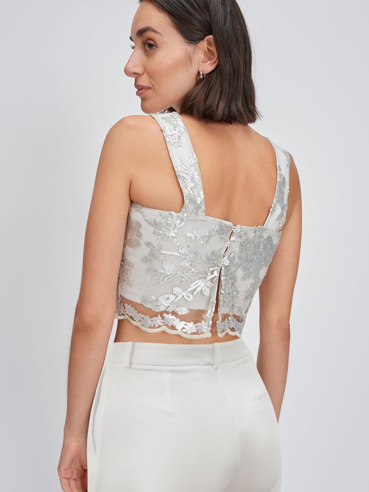 Silver Lace Sequin Tie Back Co Ord Top - Image 2 of 3