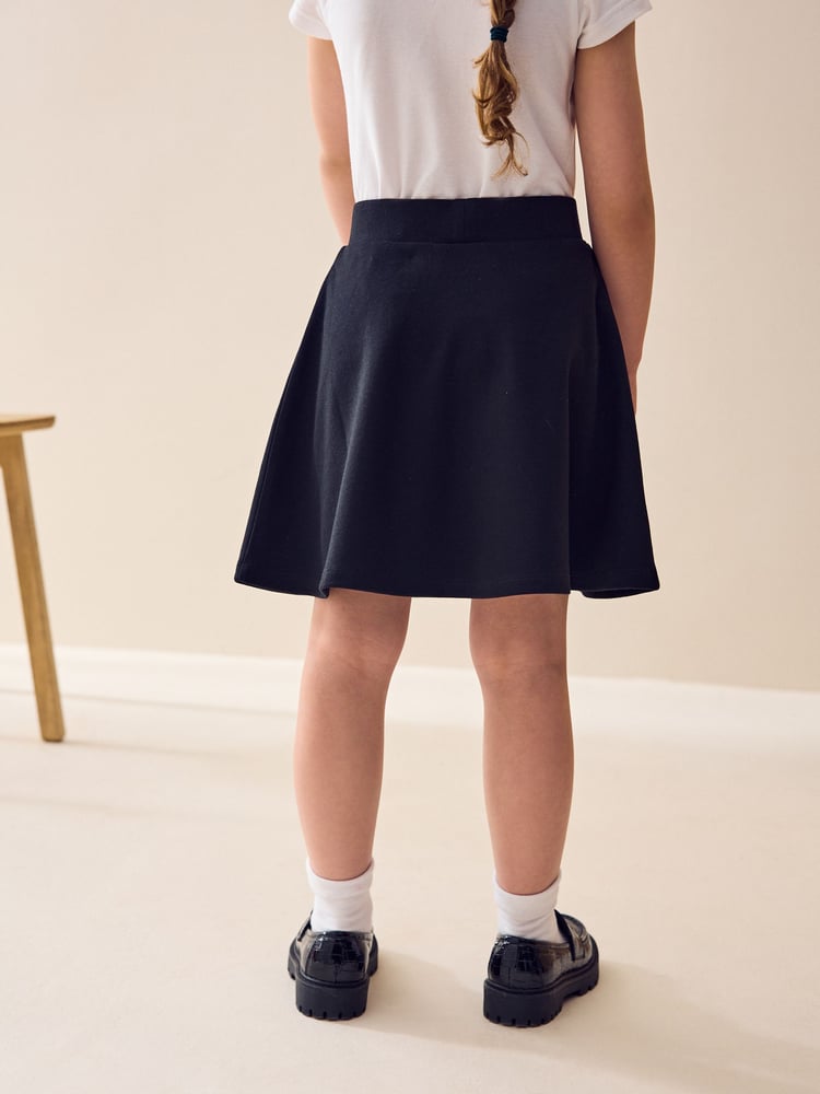 Black Regular Length Pull-On Jersey Stretch School Skater Skirt (3-17yrs) - Image 2 of 7