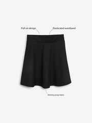 Black Regular Length Pull-On Jersey Stretch School Skater Skirt (3-17yrs) - Image 3 of 7