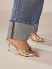Gold Forever Comfort® Peep Toe Heeled Mules - Image 1 of 5