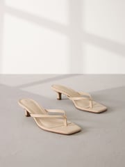Camel Natural Premium Leather Toe Post Heeled Mules - Image 1 of 6