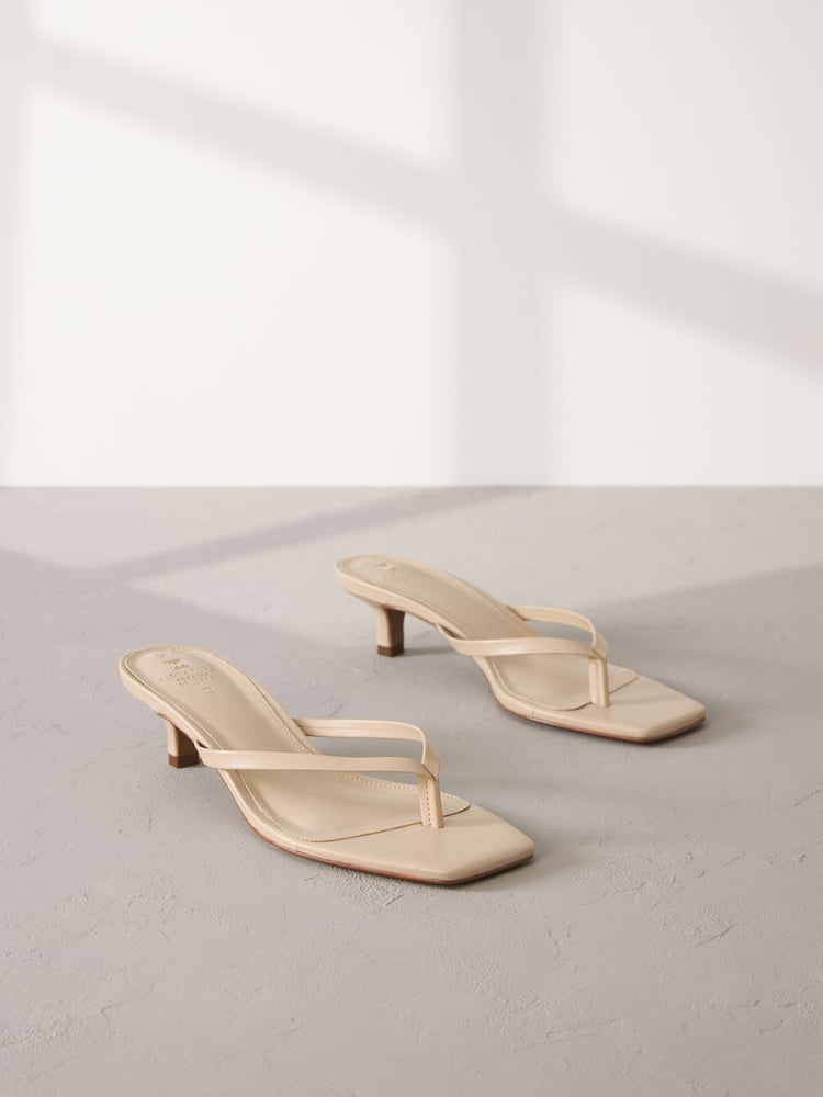 Camel Natural Premium Leather Toe Post Heeled Mules - Image 1 of 6