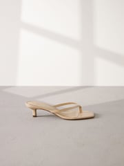 Camel Natural Premium Leather Toe Post Heeled Mules - Image 2 of 6