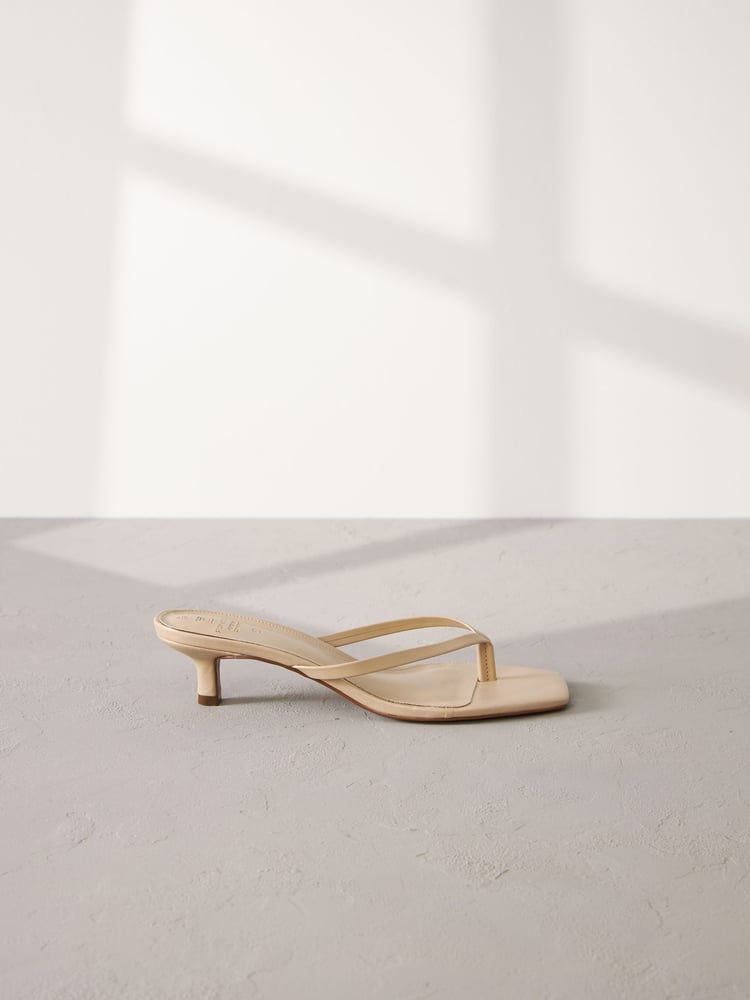 Camel Natural Premium Leather Toe Post Heeled Mules - Image 2 of 6