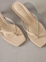 Camel Natural Premium Leather Toe Post Heeled Mules - Image 4 of 6