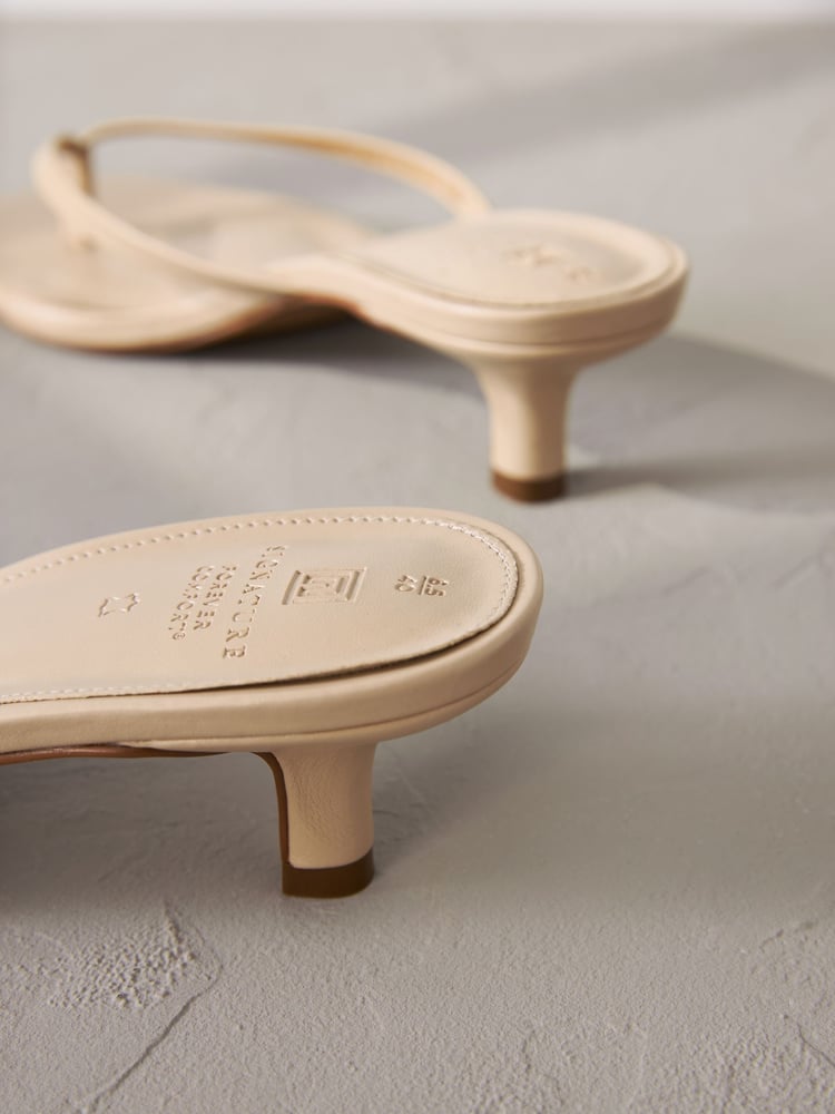 Camel Natural Premium Leather Toe Post Heeled Mules - Image 6 of 6
