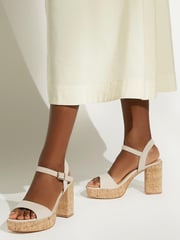 Dune London Nude Platform Block Heel Jodi Sandals - Image 5 of 5
