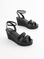 Black Standard/Wide Fit Forever Comfort® Double Strap Wedges - Image 1 of 5