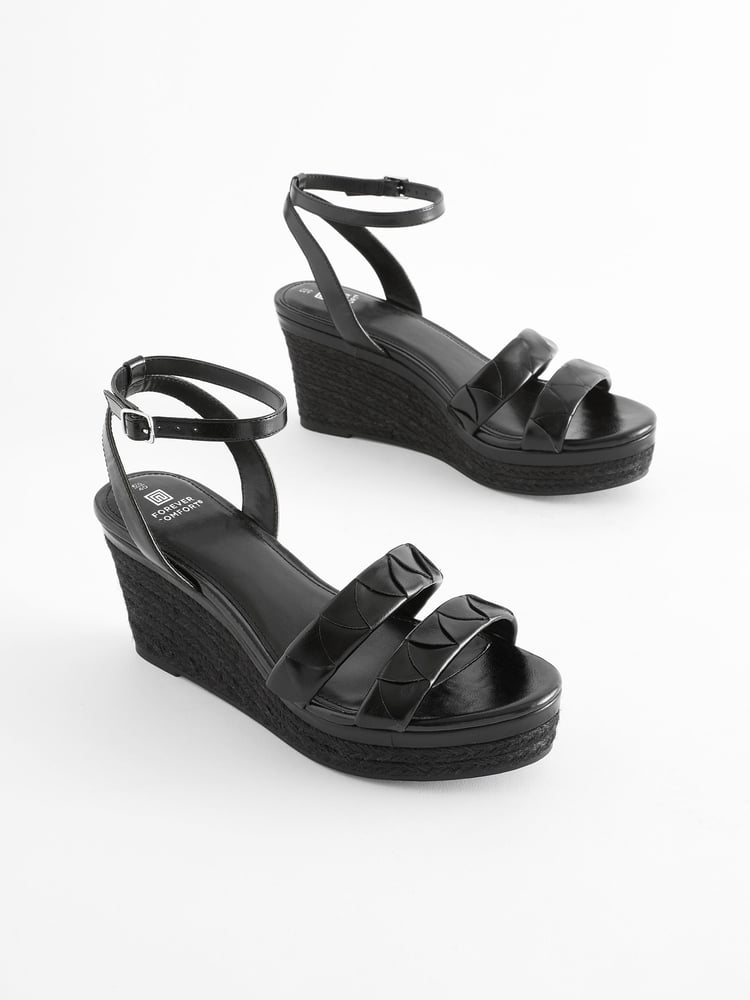 Black Standard/Wide Fit Forever Comfort® Double Strap Wedges - Image 1 of 5