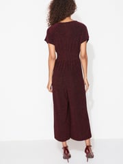 Metallic Red Short Sleeve Sparkle Wide Leg Jumpsuit - Image 2 of 5