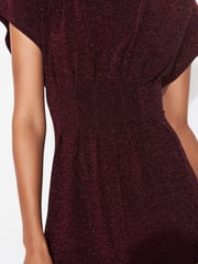 Metallic Red Short Sleeve Sparkle Wide Leg Jumpsuit - Image 3 of 5