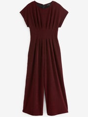 Metallic Red Short Sleeve Sparkle Wide Leg Jumpsuit - Image 4 of 5