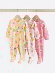 Yellow/Pink Floral 100% Cotton Popper Baby Sleepsuits 3 Pack (0-2yrs) - Image 1 of 8