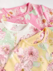 Yellow/Pink Floral 100% Cotton Popper Baby Sleepsuits 3 Pack (0-2yrs) - Image 4 of 8