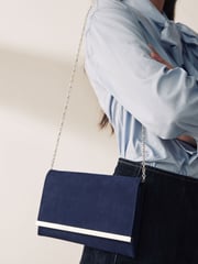 Navy Clutch Bag With Detachable Cross-Body Chain - Image 2 of 9