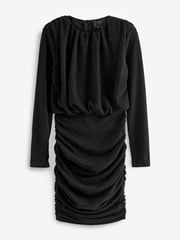 AX Paris Sparkly Long Sleeve Ruched Mini Black Dress - Image 4 of 4
