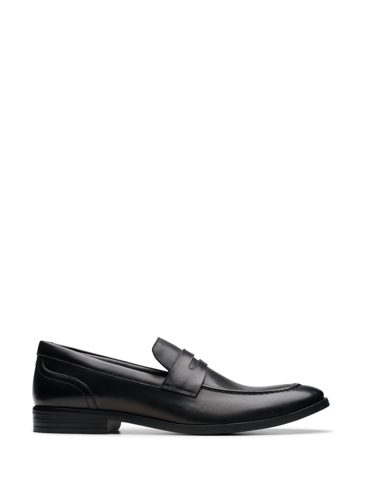 Clarks Black Leather Brandon Step Loafers - Image 1 of 7