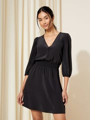 Friends Like These Black Shirred Waist 3/4 Sleeve Mini Dress - Image 1 of 4