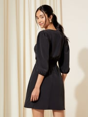 Friends Like These Black Shirred Waist 3/4 Sleeve Mini Dress - Image 2 of 4