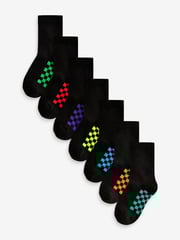 Black Checkerboard Cotton Rich Socks 7 Pack - Image 1 of 8