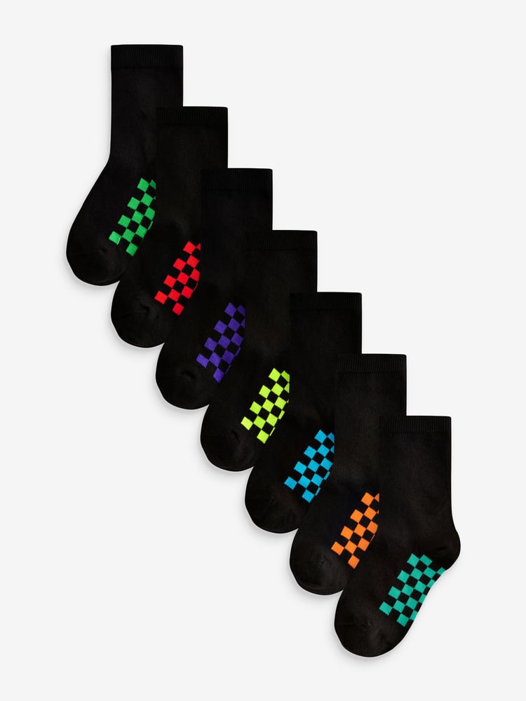 Black Checkerboard Cotton Rich Socks 7 Pack - Image 1 of 8