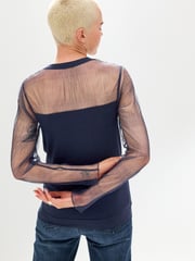 Navy Long Sleeve Mesh Insert Top - Image 3 of 6