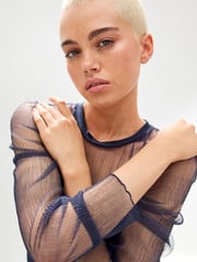 Navy Long Sleeve Mesh Insert Top - Image 4 of 6