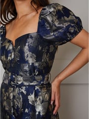 Chi Chi London Blue Puff Sleeve Jacquard Wide Leg Jumpsuit - Image 3 of 3