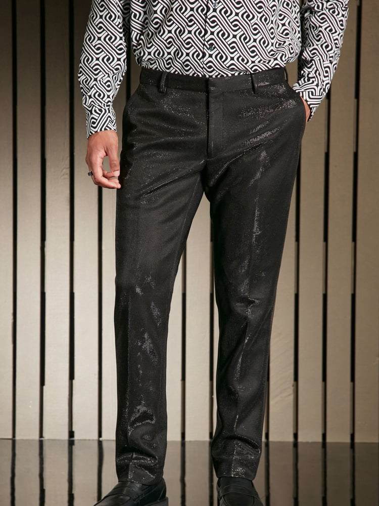 Black EDIT Slim Glitter Tuxedo Suit Trousers - Image 1 of 11