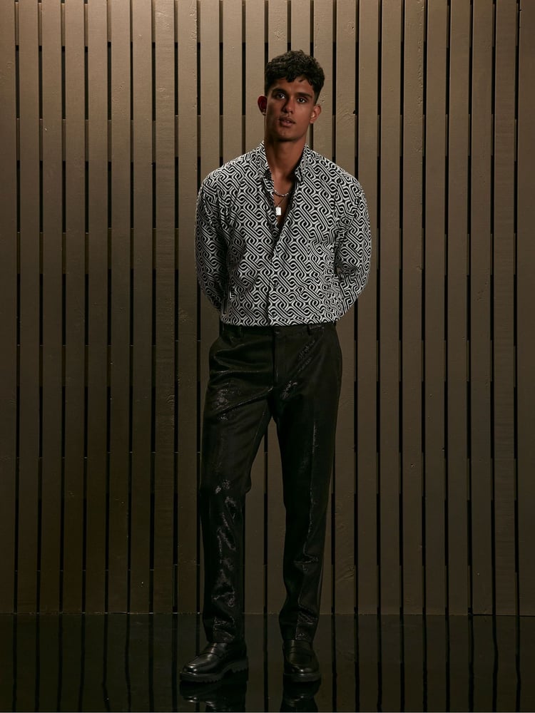 Black EDIT Slim Glitter Tuxedo Suit Trousers - Image 2 of 11