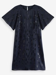 Navy Blue Sequin Embellished Short Sleeve Shift Dress - Image 5 of 6